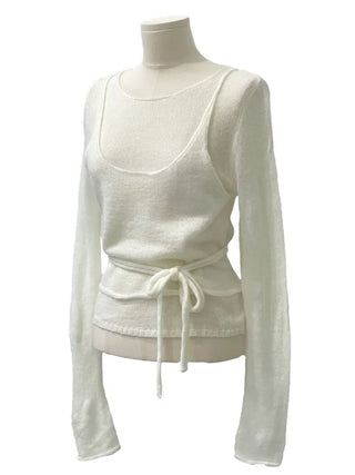 Rafen Yerifit Layered Ribbon Bustier Sleeveless Long Sleeve Wool Knit