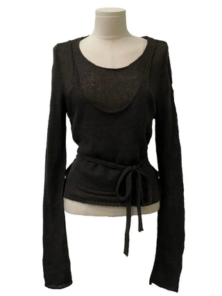 Rafen Yerifit Layered Ribbon Bustier Sleeveless Long Sleeve Wool Knit