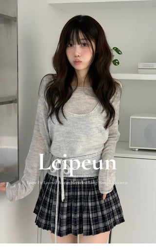 Rafen Yerifit Layered Ribbon Bustier Sleeveless Long Sleeve Wool Knit