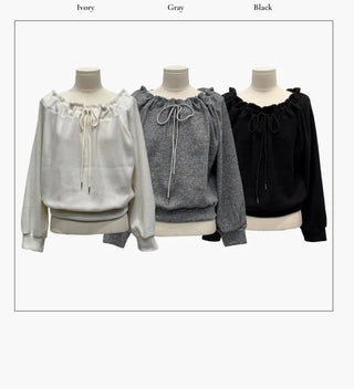 Aimai Fleece Shirring Boat Neck Off-Shoulder Man-to-Man Knit