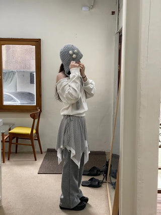 Aimai Fleece Shirring Boat Neck Off-Shoulder Man-to-Man Knit