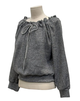 Aimai Fleece Shirring Boat Neck Off-Shoulder Man-to-Man Knit