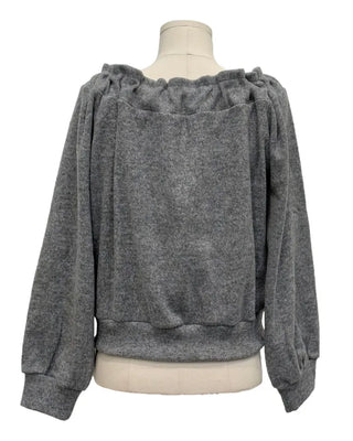 Aimai Fleece Shirring Boat Neck Off-Shoulder Man-to-Man Knit