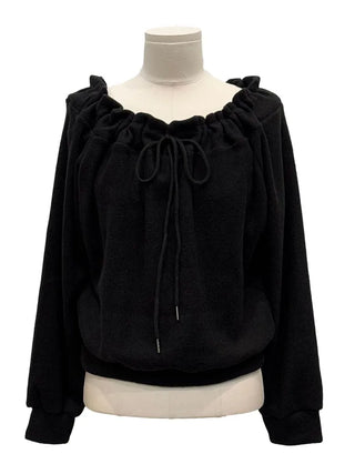 Aimai Fleece Shirring Boat Neck Off-Shoulder Man-to-Man Knit