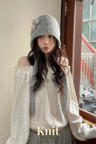 Aimai Fleece Shirring Boat Neck Off-Shoulder Man-to-Man Knit