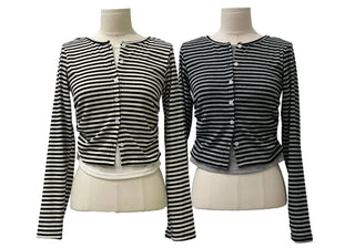 Bronie shirring color block stripe layered sleeveless long sleeve cardigan