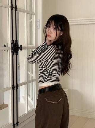 Bronie shirring color block stripe layered sleeveless long sleeve cardigan
