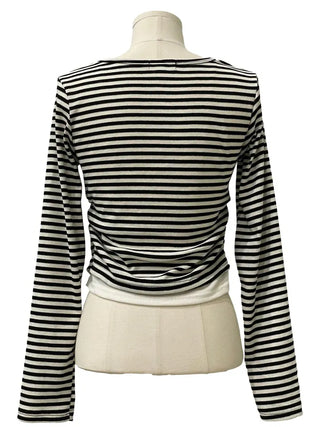 Bronie shirring color block stripe layered sleeveless long sleeve cardigan