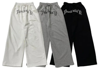 Momoi lettering printing waist banding cotton wide long pants