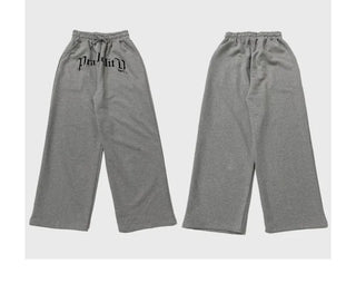 Momoi lettering printing waist banding cotton wide long pants