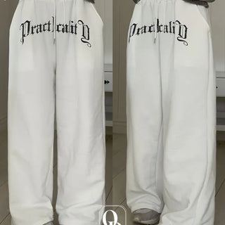 Momoi lettering printing waist banding cotton wide long pants