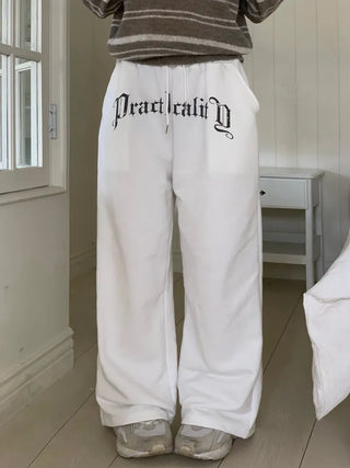 Momoi lettering printing waist banding cotton wide long pants