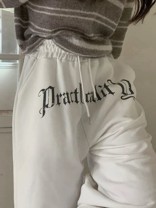 Momoi lettering printing waist banding cotton wide long pants
