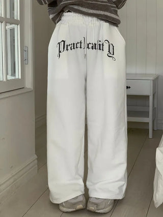 Momoi lettering printing waist banding cotton wide long pants