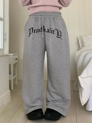 Momoi lettering printing waist banding cotton wide long pants