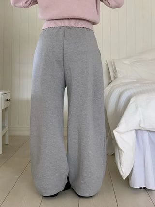 Momoi lettering printing waist banding cotton wide long pants