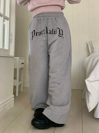 Momoi lettering printing waist banding cotton wide long pants