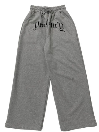 Momoi lettering printing waist banding cotton wide long pants