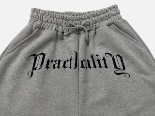 Momoi lettering printing waist banding cotton wide long pants