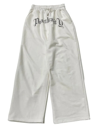 Momoi lettering printing waist banding cotton wide long pants