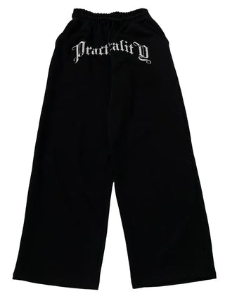Momoi lettering printing waist banding cotton wide long pants