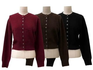 Diorli Slim Fit Button Round Neck Wool Knit Cardigan