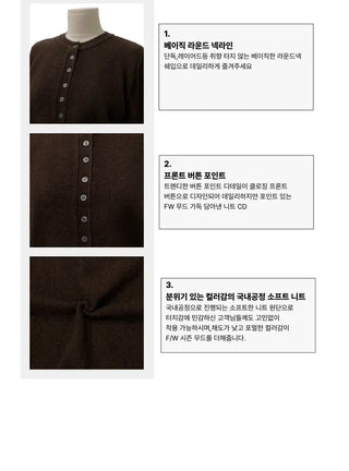 Diorli Slim Fit Button Round Neck Wool Knit Cardigan