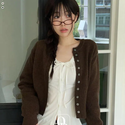 Diorli Slim Fit Button Round Neck Wool Knit Cardigan