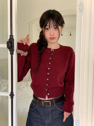 Diorli Slim Fit Button Round Neck Wool Knit Cardigan