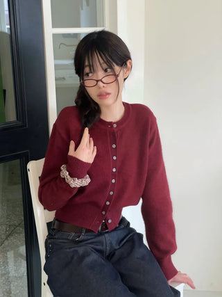 Diorli Slim Fit Button Round Neck Wool Knit Cardigan