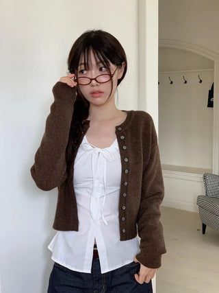 Diorli Slim Fit Button Round Neck Wool Knit Cardigan