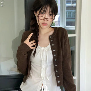 Diorli Slim Fit Button Round Neck Wool Knit Cardigan