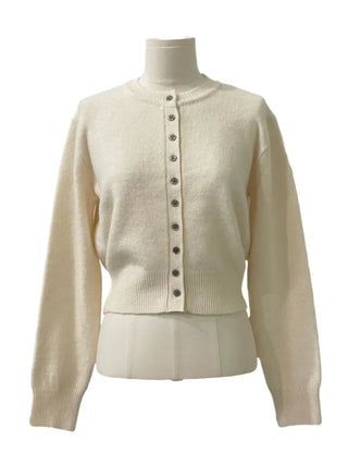 Diorli Slim Fit Button Round Neck Wool Knit Cardigan