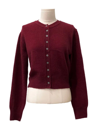 Diorli Slim Fit Button Round Neck Wool Knit Cardigan