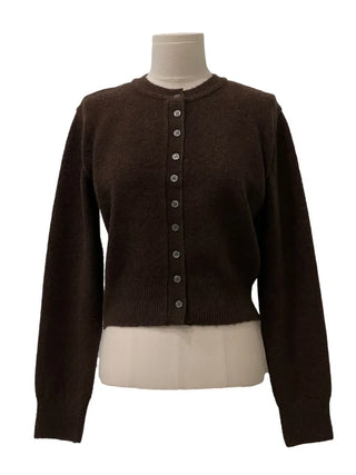 Diorli Slim Fit Button Round Neck Wool Knit Cardigan