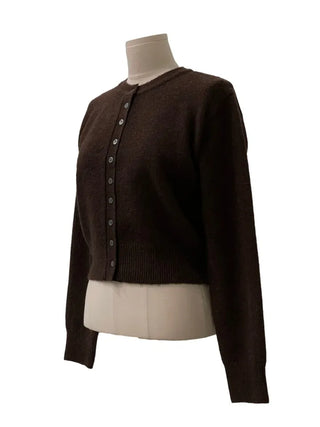 Diorli Slim Fit Button Round Neck Wool Knit Cardigan