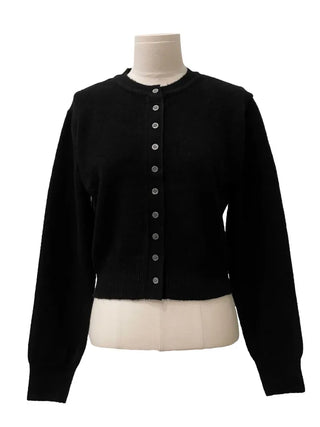 Diorli Slim Fit Button Round Neck Wool Knit Cardigan