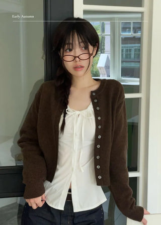Diorli Slim Fit Button Round Neck Wool Knit Cardigan