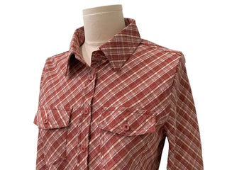 Suet check collar flap pocket rolled long sleeve shirt blouse