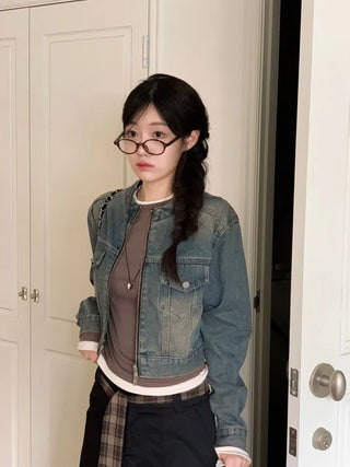 Yumeji Vintage Pocket Biker Denim Short Jacket