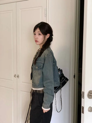 Yumeji Vintage Pocket Biker Denim Short Jacket