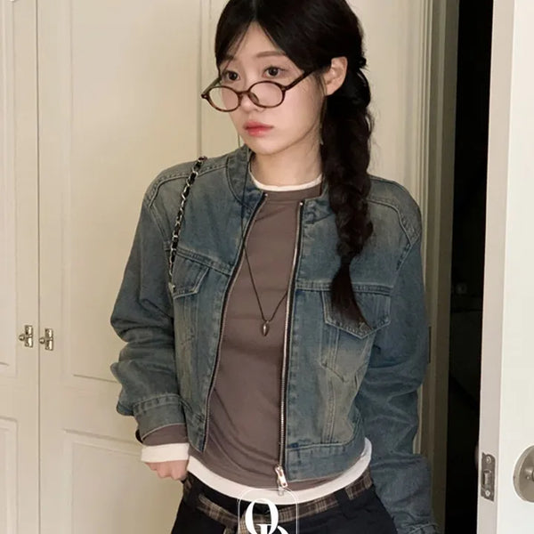 Yumeji Vintage Pocket Biker Denim Short Jacket