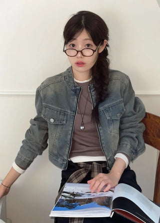 Yumeji Vintage Pocket Biker Denim Short Jacket
