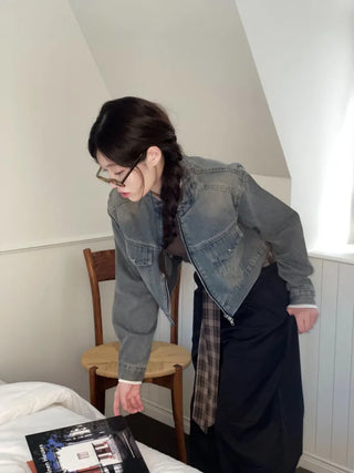 Yumeji Vintage Pocket Biker Denim Short Jacket