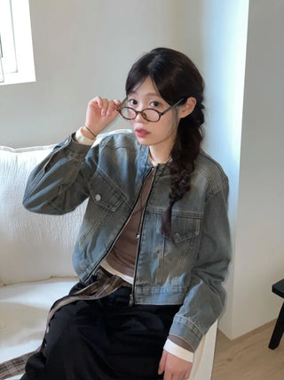 Yumeji Vintage Pocket Biker Denim Short Jacket