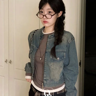 Yumeji Vintage Pocket Biker Denim Short Jacket
