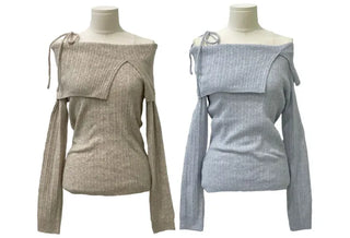 Lovely Ribbon Team Off-Shoulder Golji Long Sleeve Knit