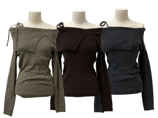 Lovely Ribbon Team Off-Shoulder Golji Long Sleeve Knit