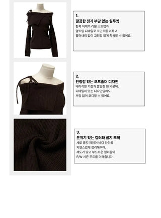 Lovely Ribbon Team Off-Shoulder Golji Long Sleeve Knit