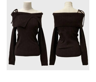 Lovely Ribbon Team Off-Shoulder Golji Long Sleeve Knit